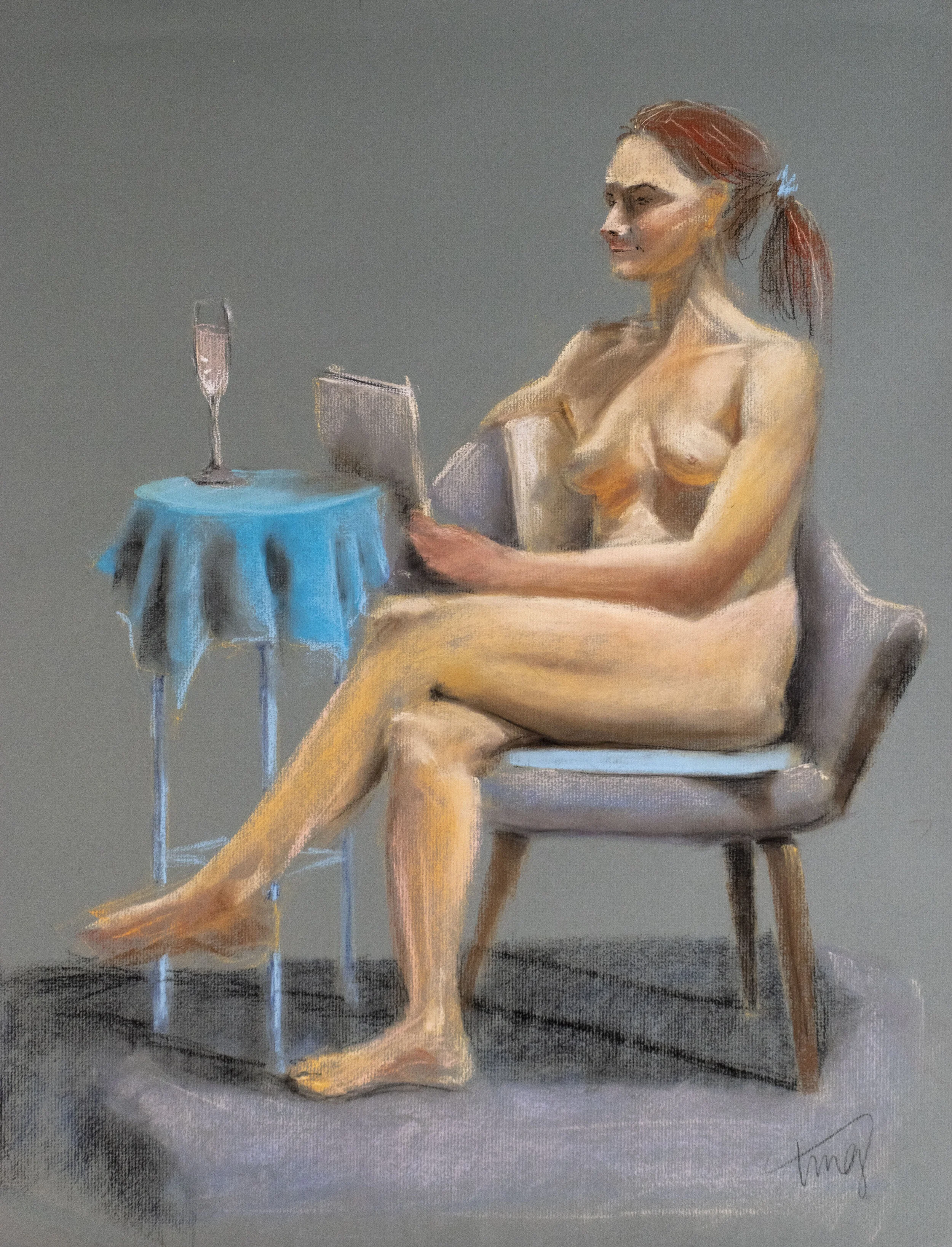  24”x18” pastel on olive paper 