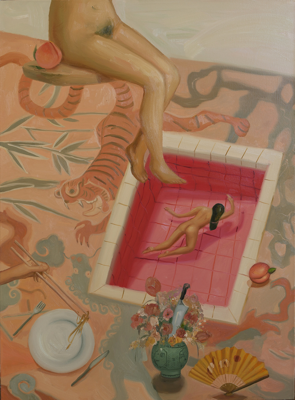 Historical art movements such as The New Objectivity and Magical Realism emerged out of fraught times of oppression and fascism. Artists of these movements portrayed reality as exaggerated, strange, and surreal to reflect times of anxiety, instability, and fear. During World War I, artists such as Otto Dix and George Grosz witnessed the atrocities of war and later oppression under the Nazis. The only way to truly capture “the real” horror and bizarreness of everyday life was to depict reality as an uncanny combination of the cartoon and the real. Cartoons are direct, raw caricatures of what is seen, whereas realism is a ruthless, critical, and vivid depiction. In Madeline Albright's book Fascism: A Warning , she notes that the two most-searched words in an online dictionary after the election were “surrealism” and “fascism.” People are trying to find words to explain the incongruous, unreal events of our time. Freud's Essay on the Uncanny describes the horror and strange fear experienced in the everyday. We feel helplessness experienced in an increasingly traumatic and unstable world. As our basic human rights are threatened, these artists create eerie and fantastical worlds that reflect our lives today. How can artists express our humanity as forces erode reality and truth? This exhibition presents new figurative painting that hybridizes the uncanny with caricature, exaggeration, and invented mythologies. The artists included in this show have discovered new worlds that reveal anxiety, mystery, and eeriness that reflect our current state of political unrest. HR Curating is the curatorial practice of Hilary Doyle and Reid Hitt, who have curated over a dozen exhibitions and were directors of Projekt722 gallery for three years. Doyle is the founder of NYC Crit Club. Meta Meta Meta LLC is a collaborative arts organization run by artists Leah Wolff and Guy Ben-Ari. Since 2009, they have been facilitating creative and discursive activities with the aim of supporting a diverse community of underrepresented artists through collaboration and community engagement. Meta Meta Meta LLC teaches workshops, organizes events, and produces publications in order to empower the public through increased access to the arts. AGENCY is a project space located in DUMBO, Brooklyn, established by Meta Meta Meta, LLC with the goal of promoting underrepresented and emerging Brooklyn based artists. Image credit: Dominique Fung, A half inch from the tip , 2019 oil on canvas, 30"x 40"