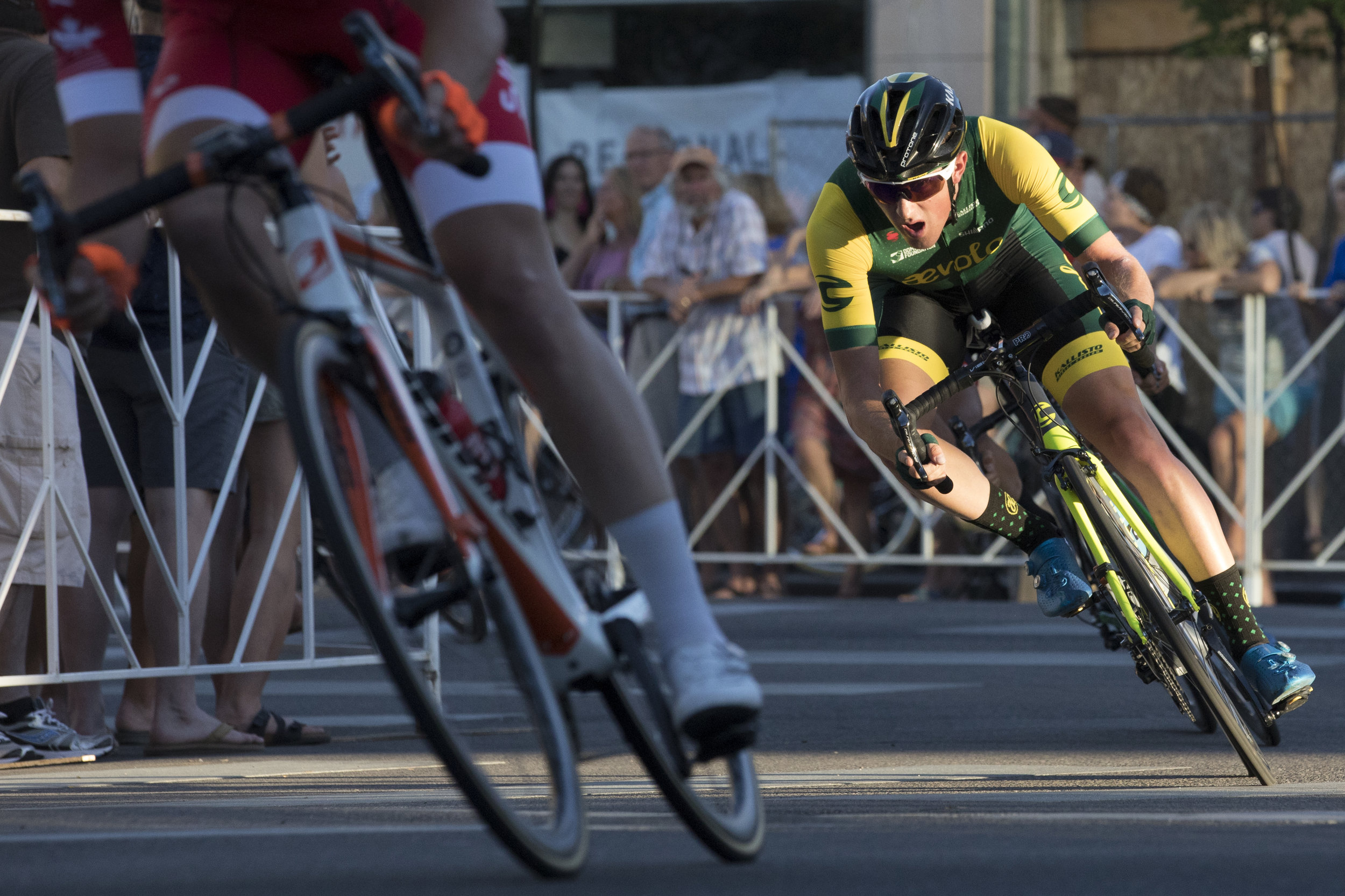  Gage Hecht, right, races at the men’s pro at 32nd annual Boise Twilight Criterium in downtown on Saturday, July 14, 2018. Hecht finished as the men’s pro winner. 