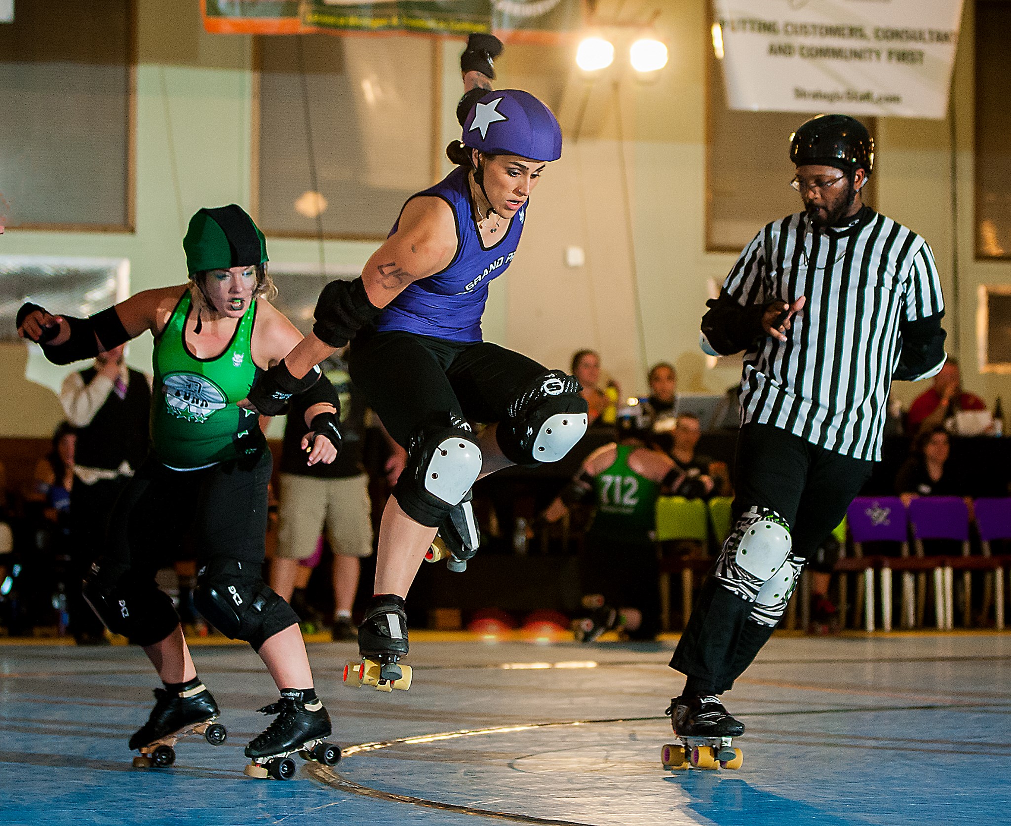 Prix skater Feta Sleeze #45 jumps the apex. Photo by: Josh Kahl