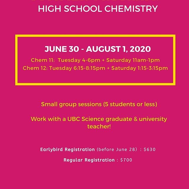 We are now offering chemistry summer programs! Sign up today! Refer a friend to receive a free one-to-one tutoring session!