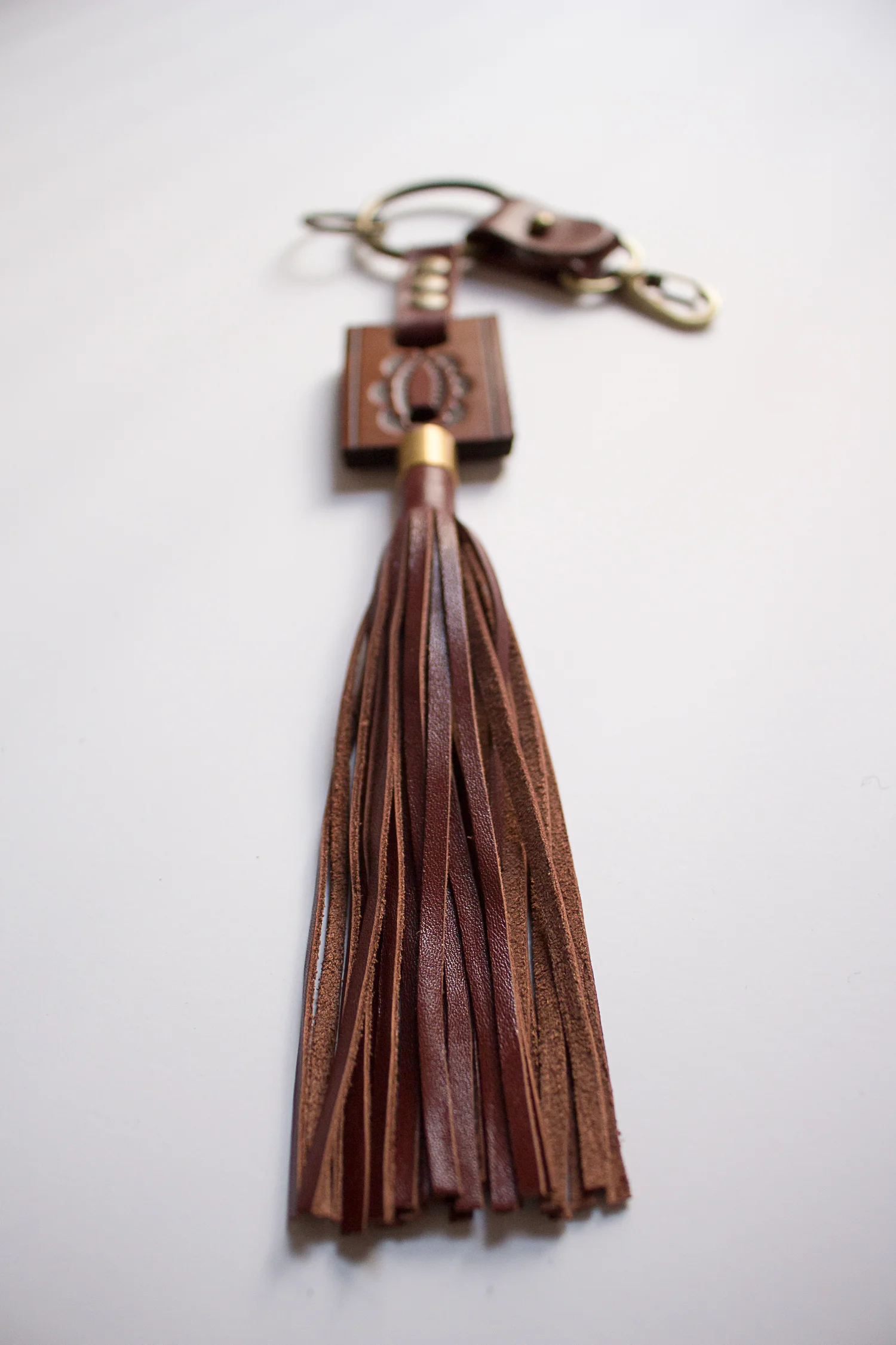 Vintage Tooled Belt Piece With Tassel In Terra Cotta