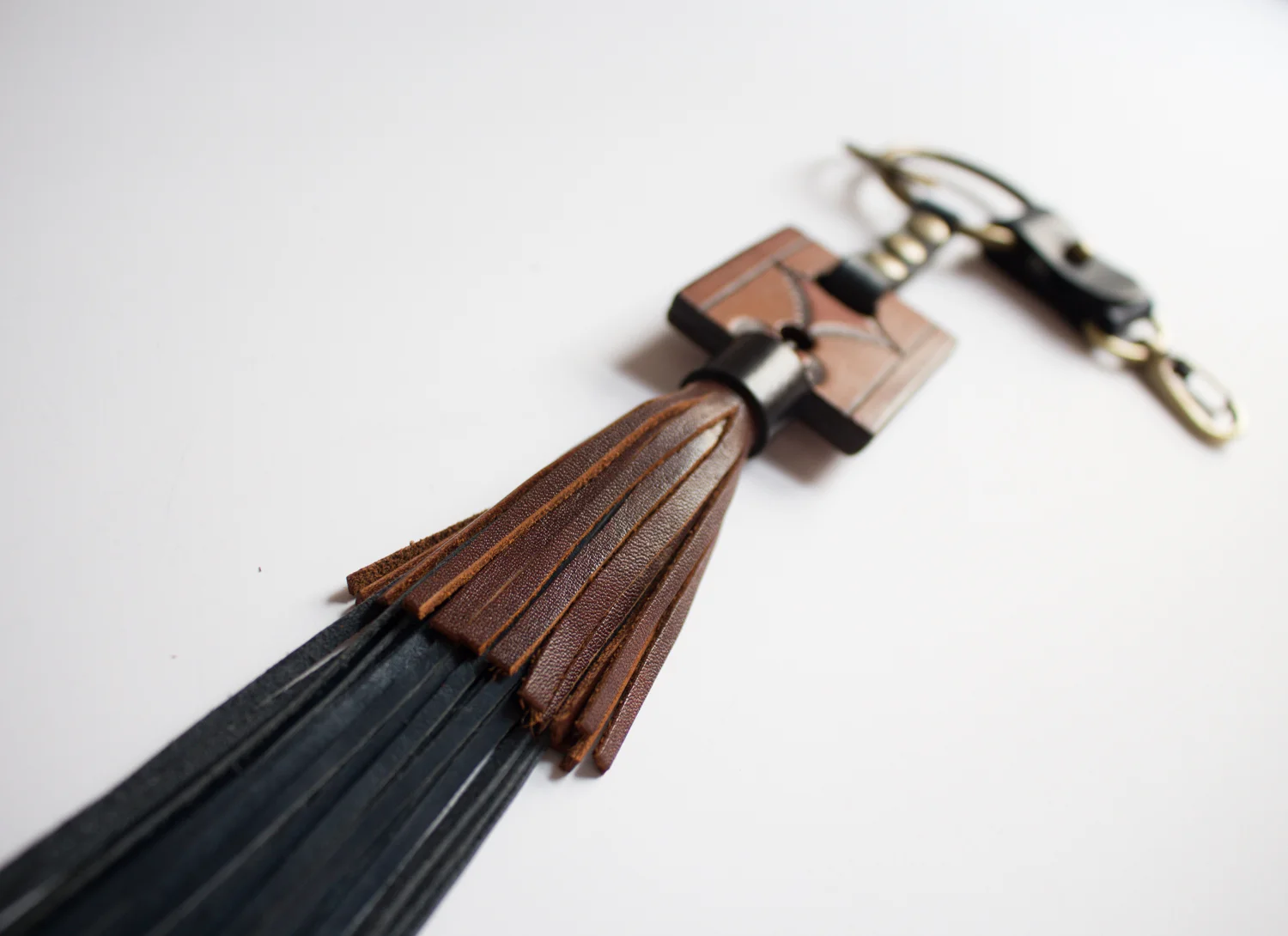 Vintage Painted Belt Piece With Brown and Navy Stacked Tassel