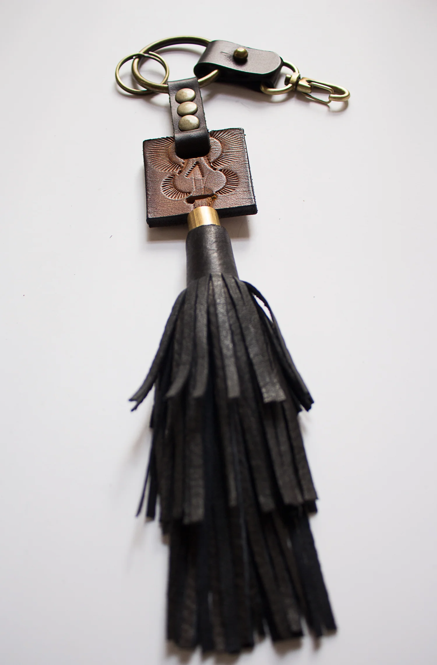 Vintage Tooled Mexican Belt Piece With Triple Stacked Black Tassel