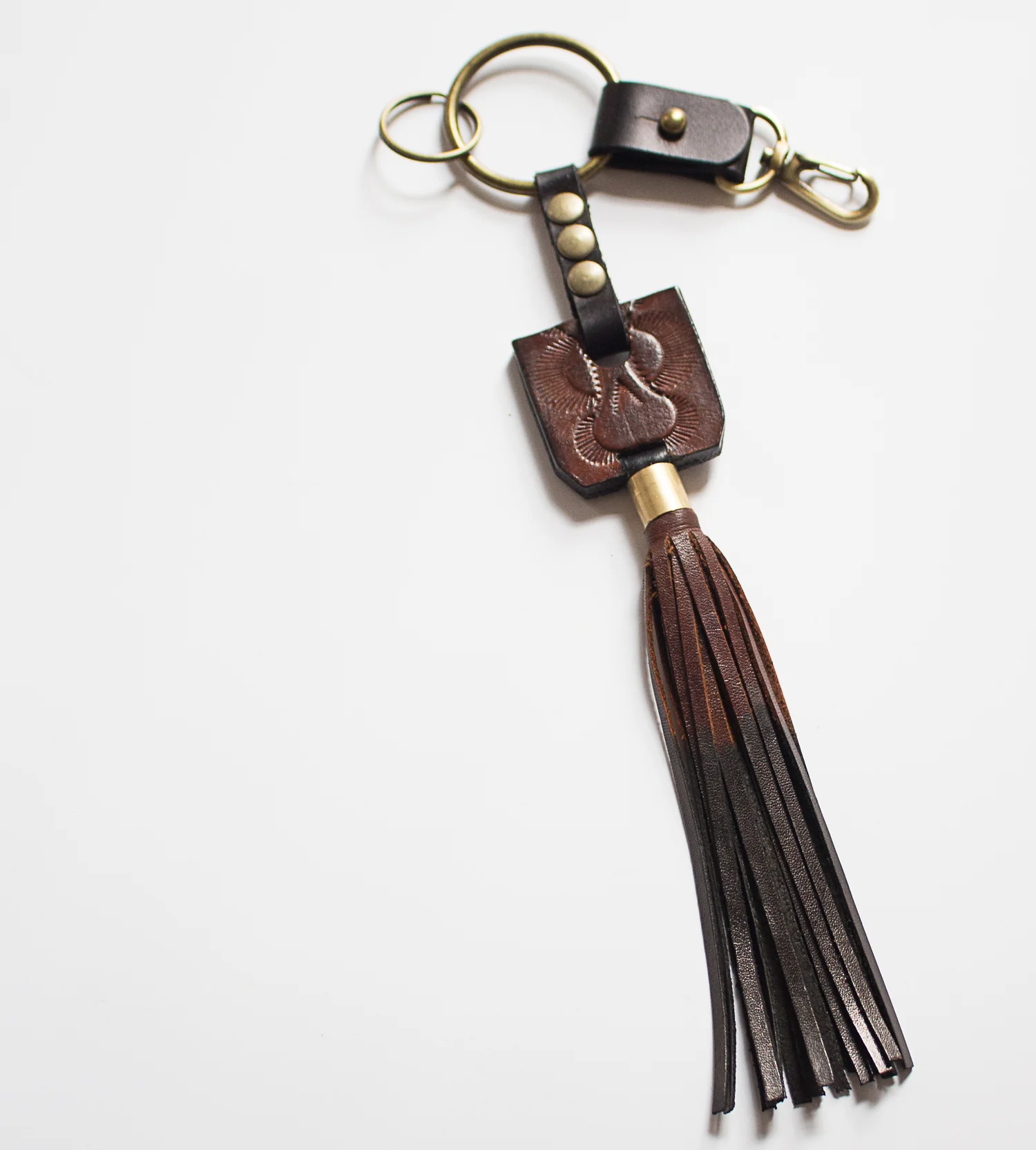 Vintage Tooled Mexican Belt Piece With Brown Black Dipped Tassel