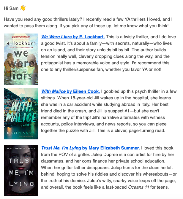 TEA - Author newsletter examples - Diana Urban newsletter.png