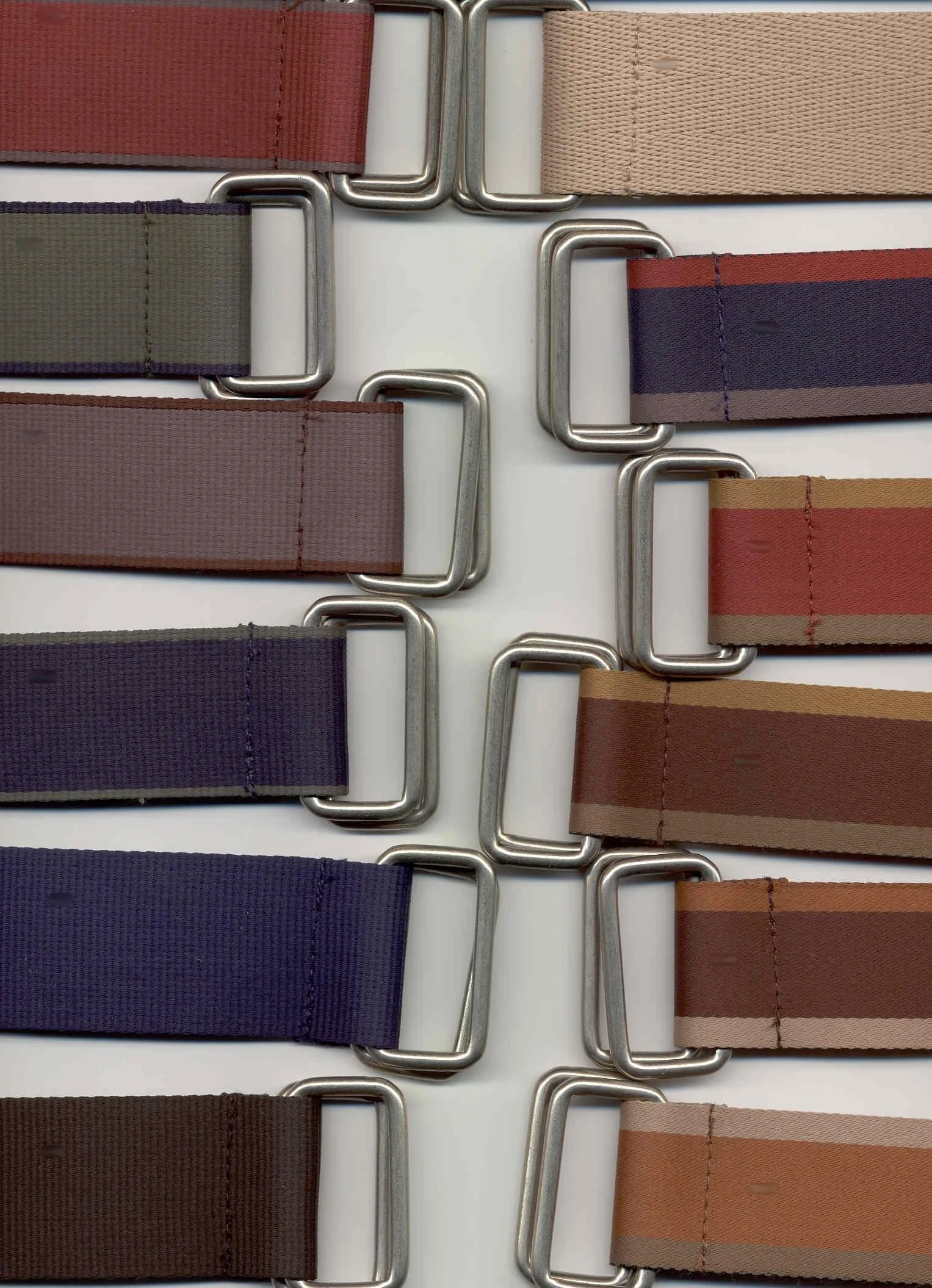 Various belt colors with D-Ring Buckles
