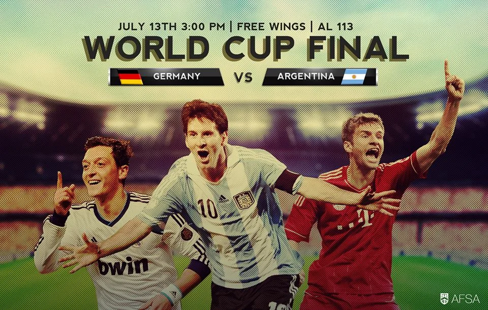 Come Watch the World Cup Final with AFSA *FREE WINGS*