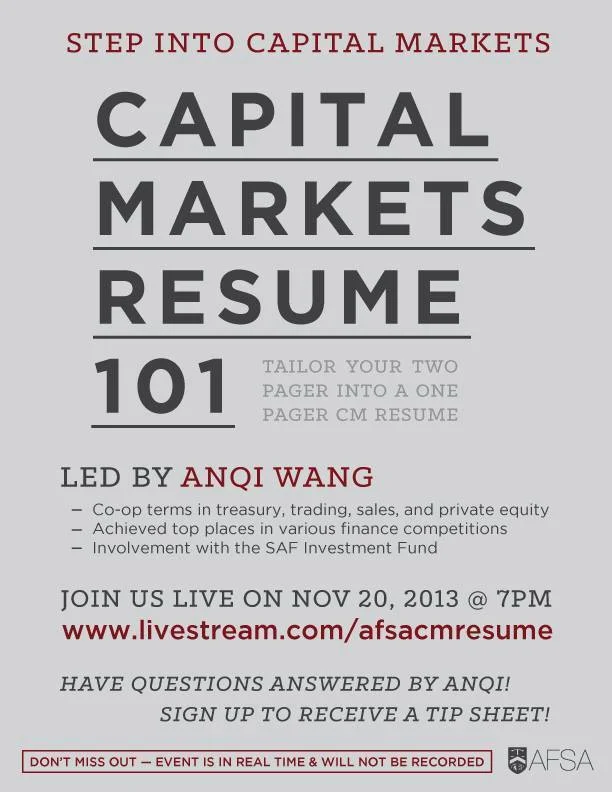 Capital Markets Resume 101
