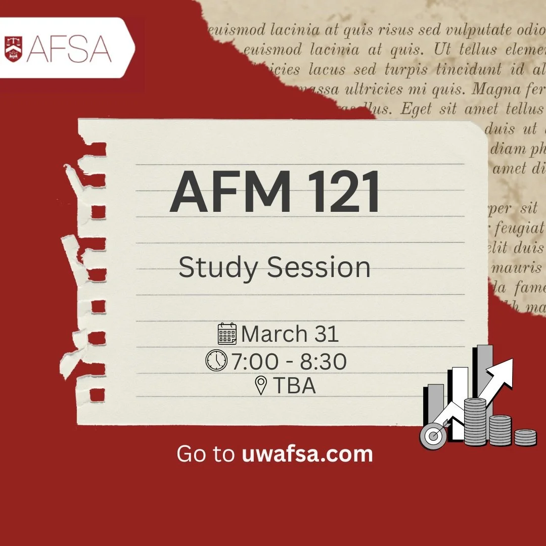 Hey SAF! Want to sharpen your understanding or test your knowledge of AFM 121? Join AFSA Education for our AFM 121 Final Exam Study Session on March 31 from 7:00&ndash;8:30 PM. See you there!
