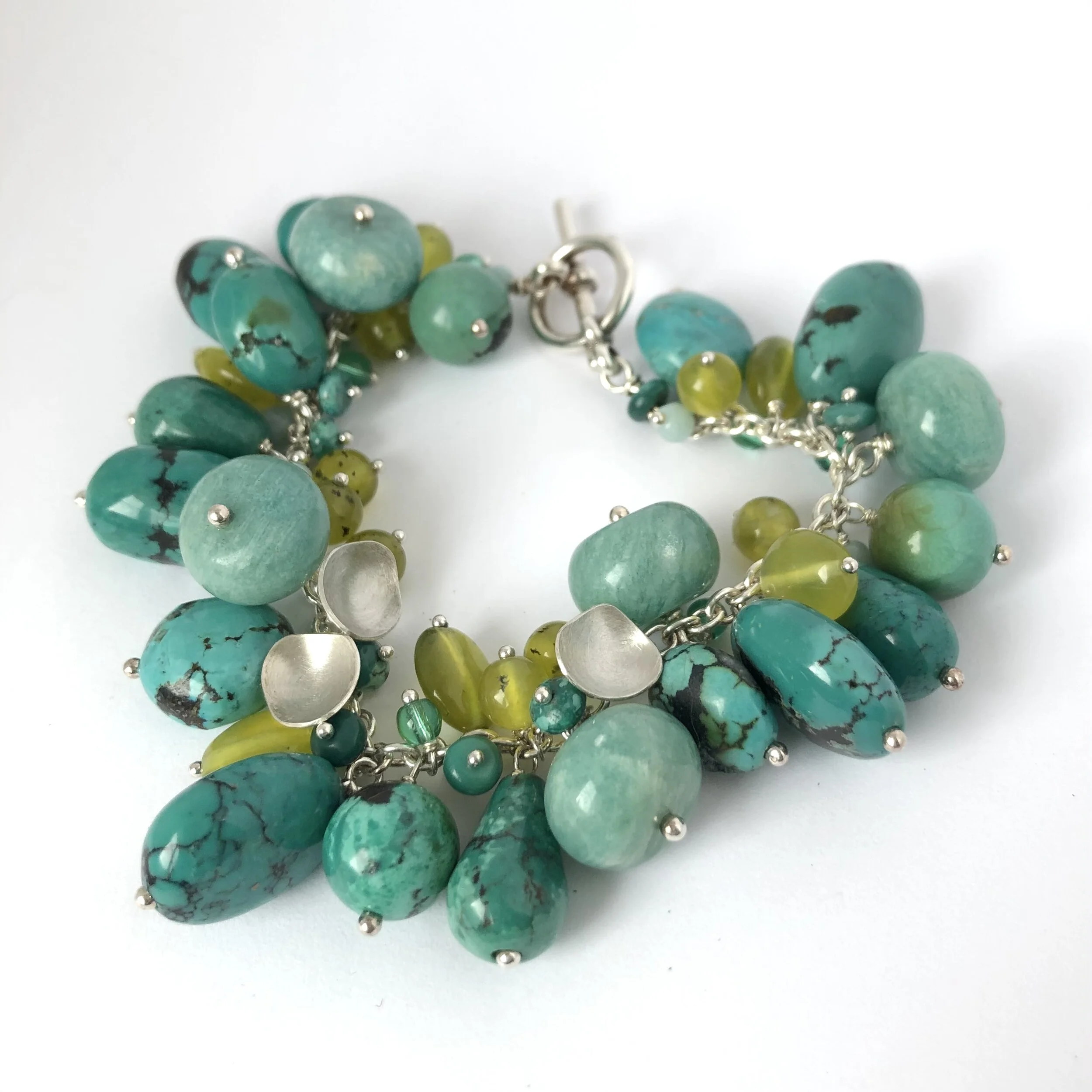 Turquoise petal cluster dangle bracelet