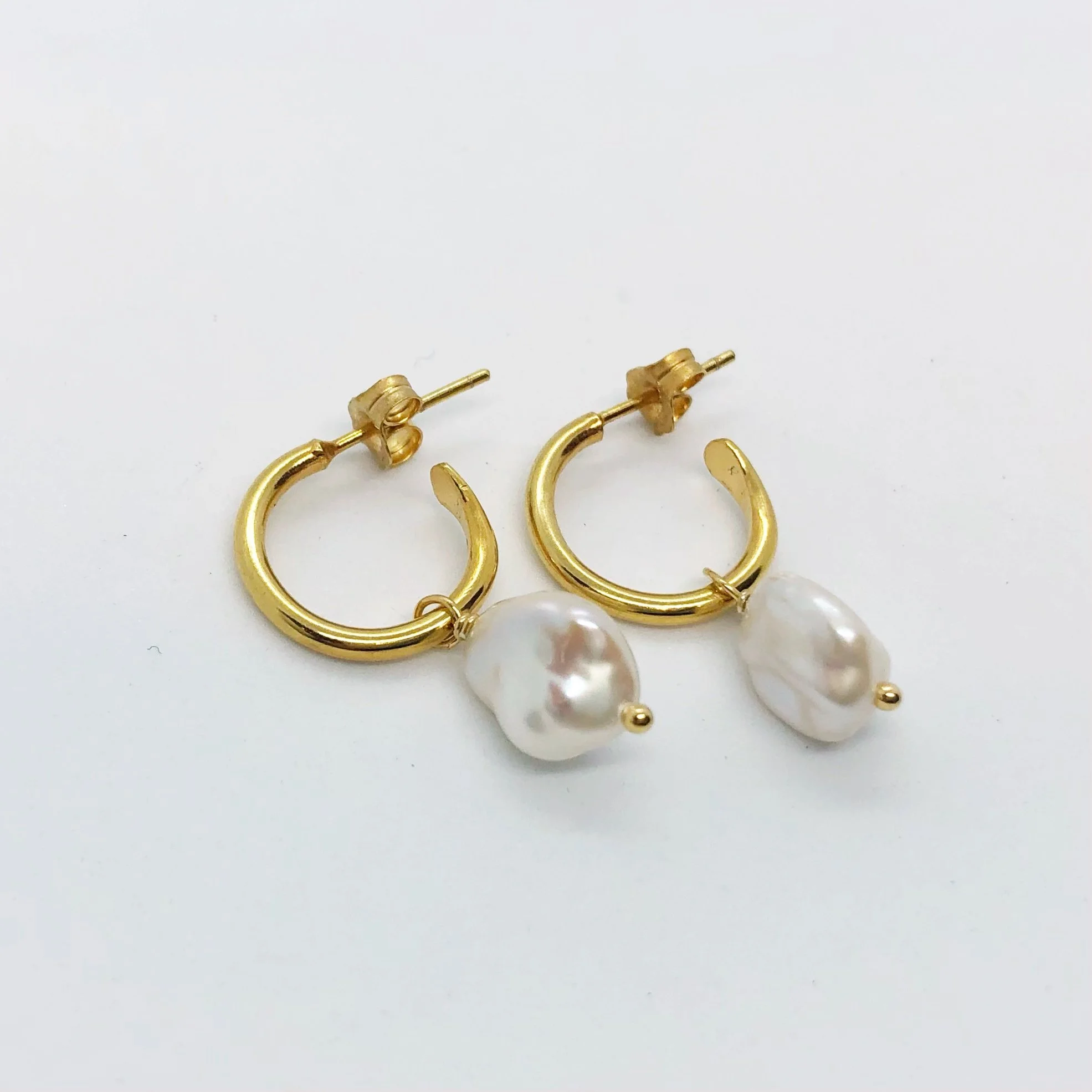 Gold nano hoop earrings with pearls or rock crystal charms