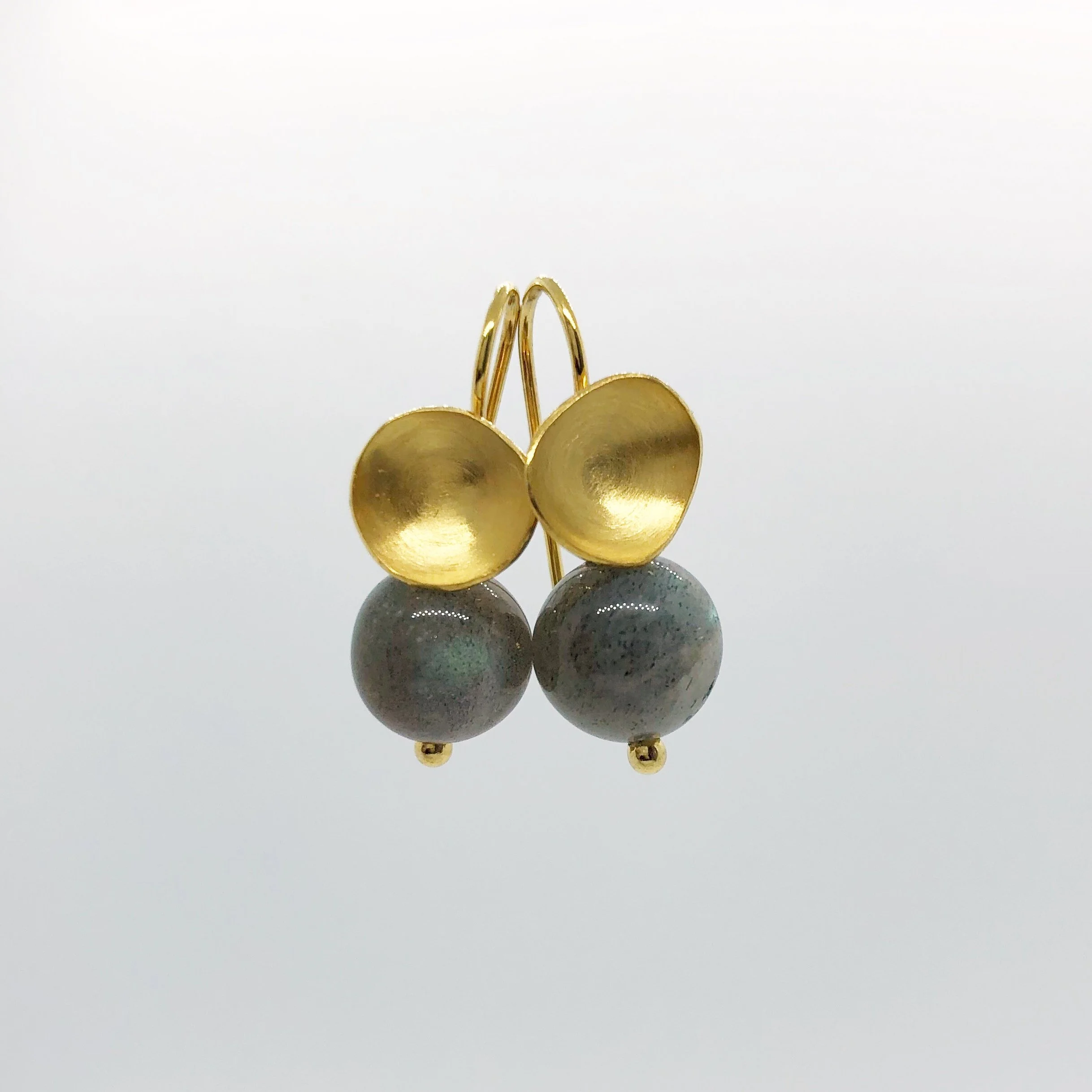 Gold petal & labradorite charm drop earrings