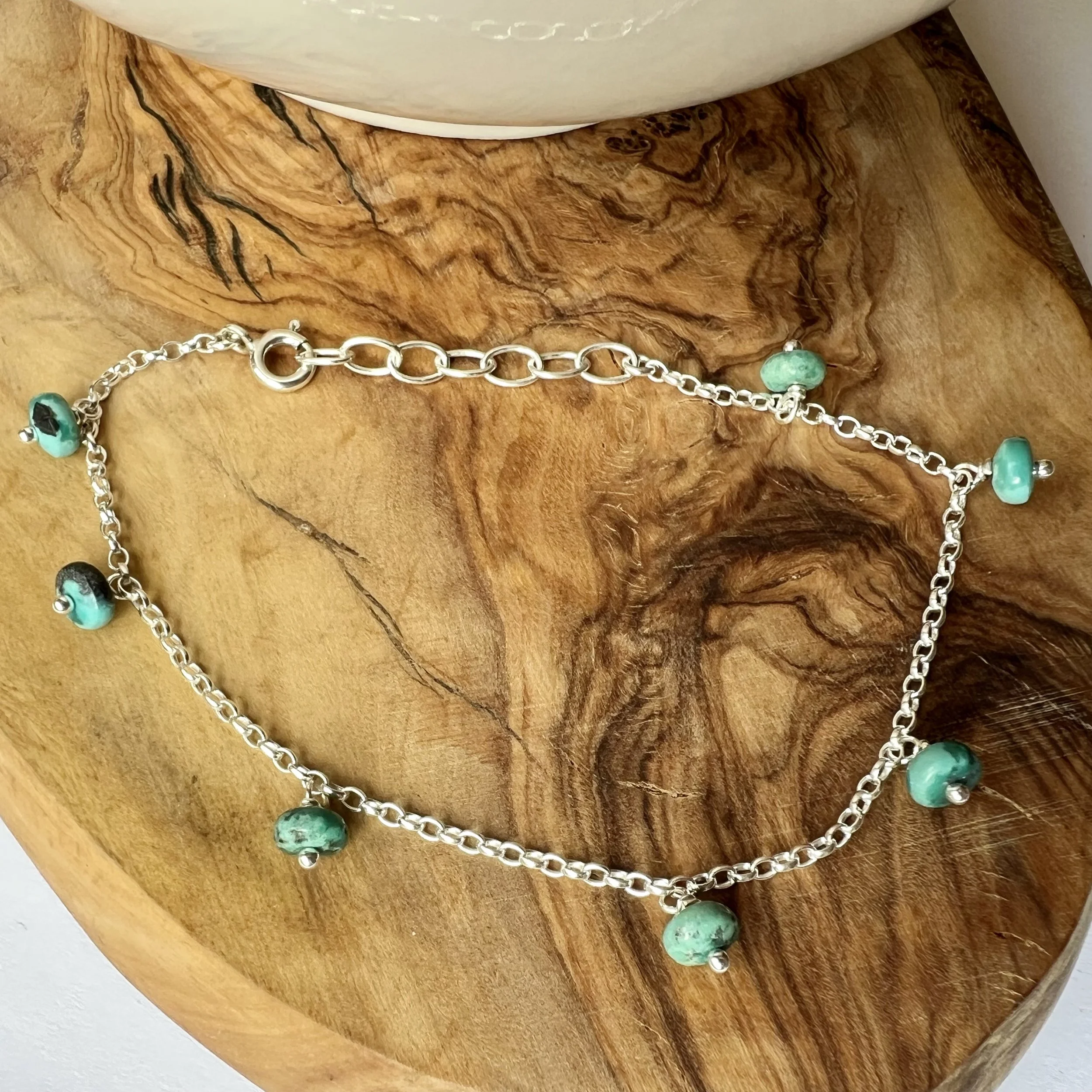 Silver and natural turquoise drop bracelet
