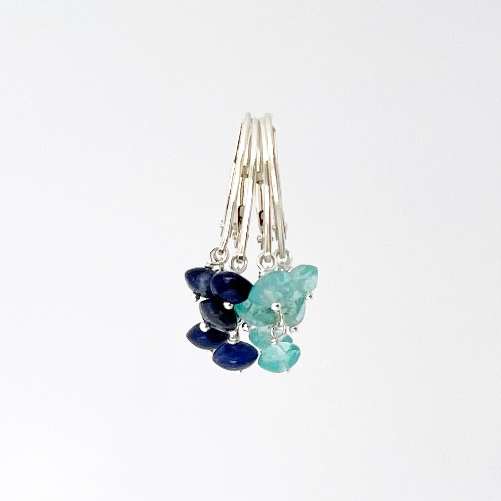 Azure silver trinity earrings