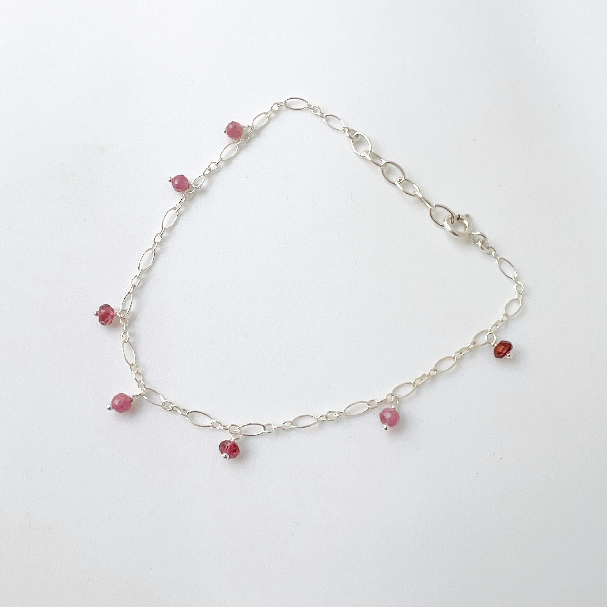 Silver and gemstone fancy charm drop bracelet