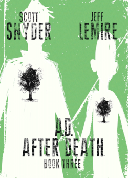 Mark and Mindy both picked this book. Mark is a big fan of both Scott Snyder and Jeff Lemire. Mindy liked it, although she wished the ending had been less ambiguous. (Do you like how Mindy made this picture bigger than Batman? That's because the book is bigger!)