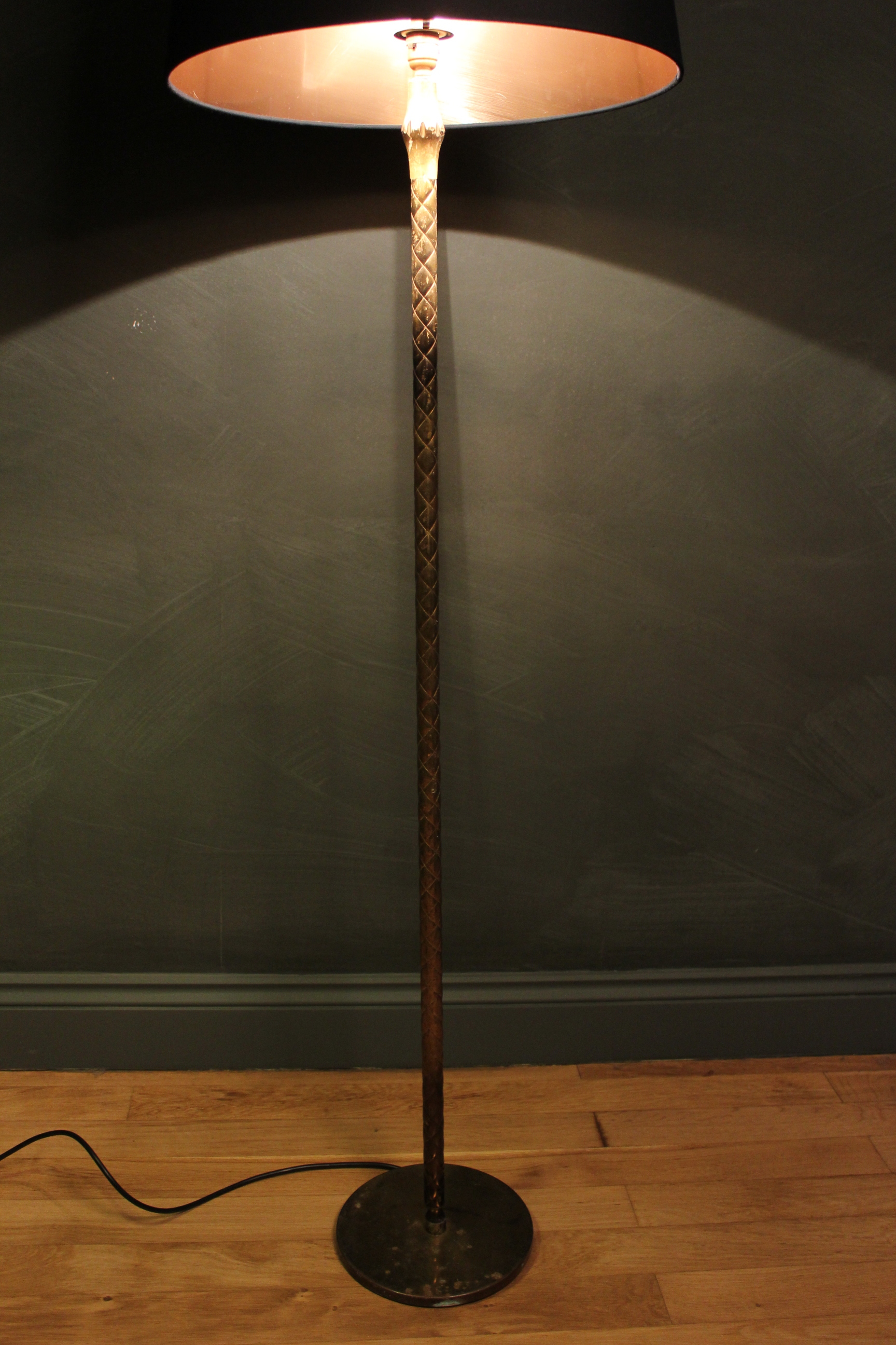 French Solid Brass 'Cross Hatch' Floor Lamp. C.1960