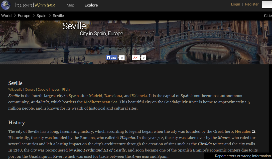 Profiles of various cities and attractions around the world for Thousand Wonders, a travel information website.