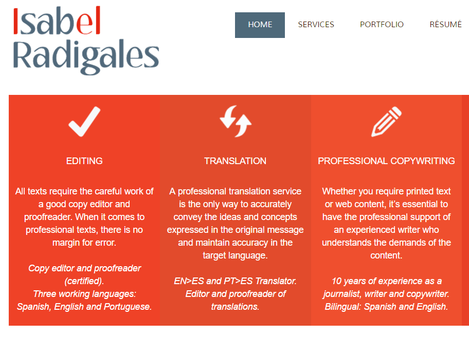 ES>EN translation of a business website for a freelance translator, editor, proofreader and copywriter.
