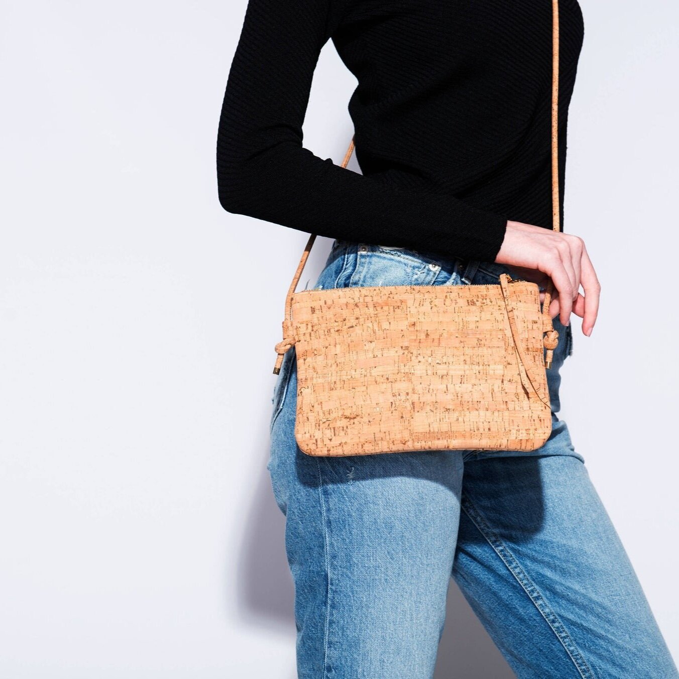Womens Elegant Cork Leather Clutch Bag Eco Friendly Cross Body Handbag 