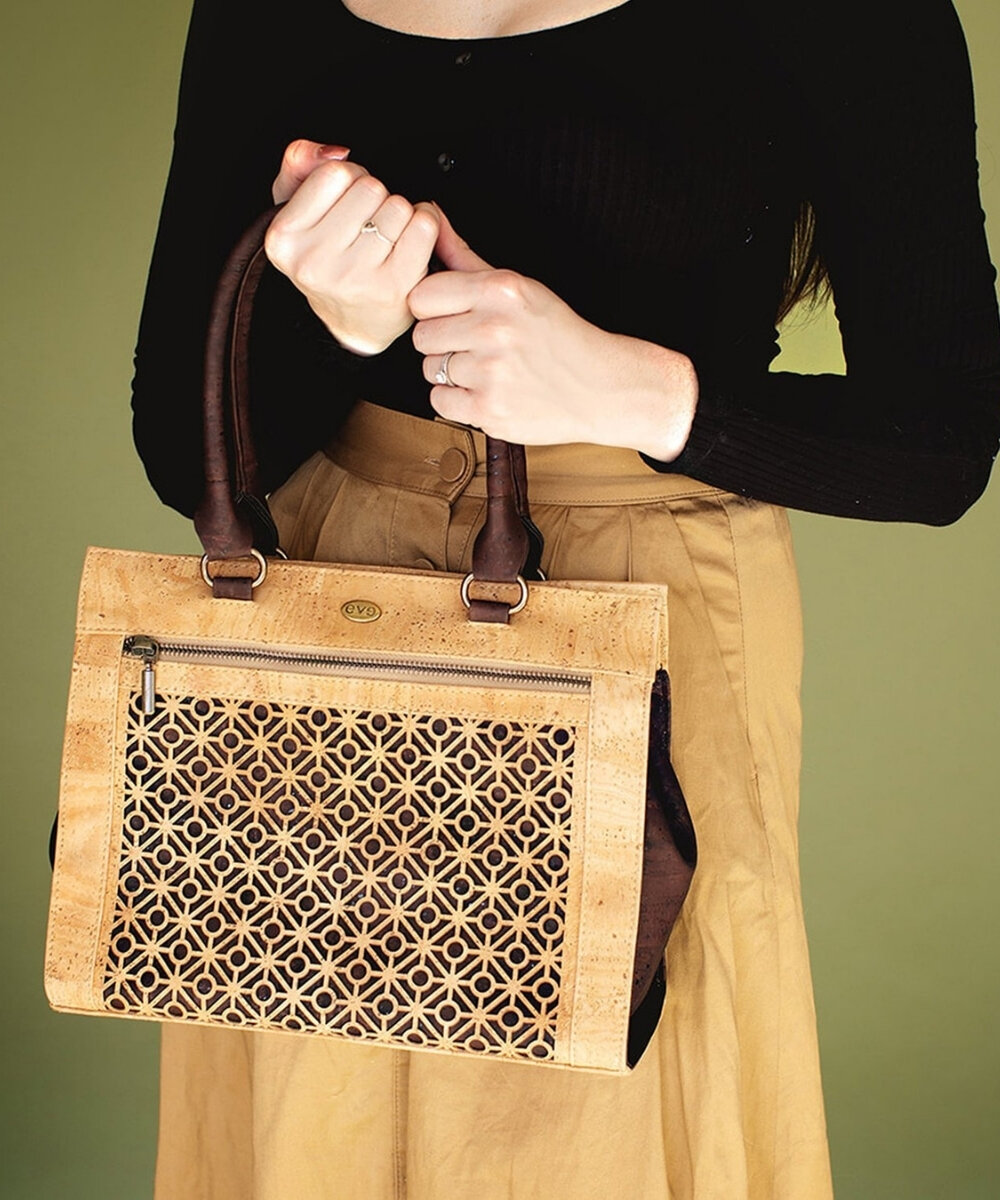 Women Elegant Cork Leather Clutch Bag Eco Friendly Handbag purse 