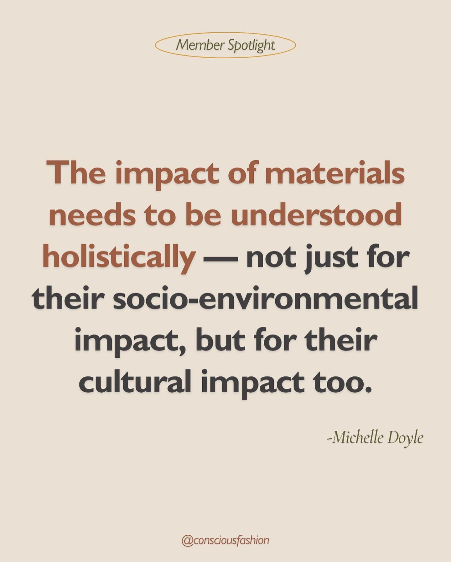 💬 What are the connections between cultural sustainability and material impact? We spoke with Conscious Fashion Collective Member Michelle Doyle, MA in Communications, specializing in sustainability in fashion about this question.⁠
⁠
Michelle is pas