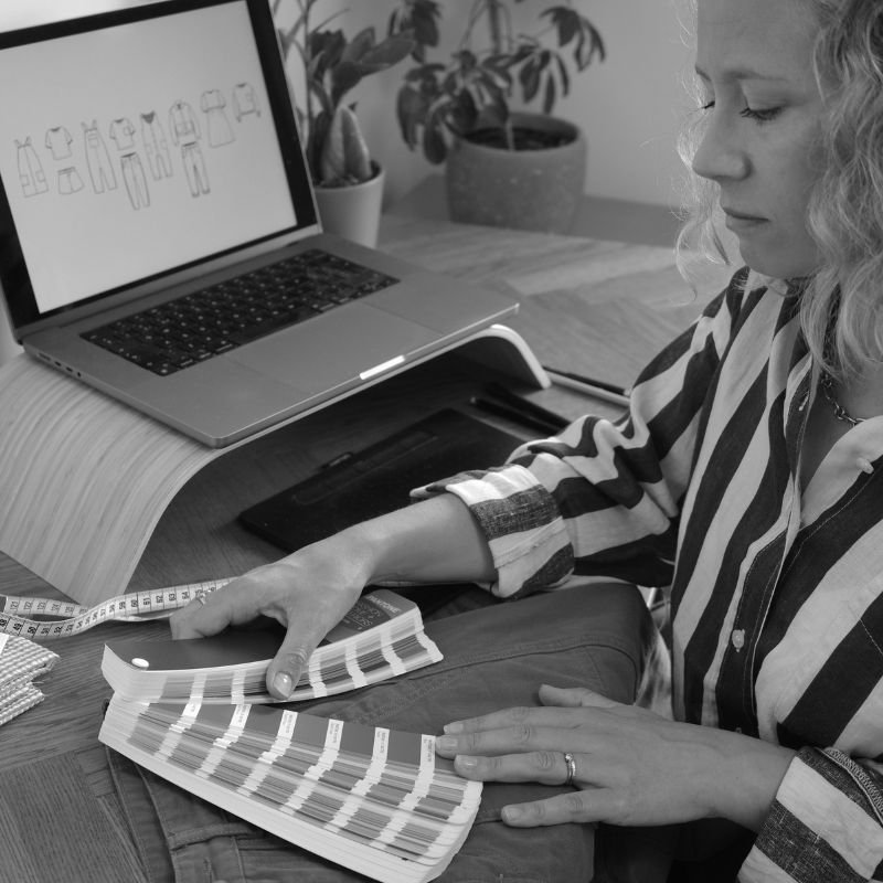 Emma Townsend designing kidswear at her desk