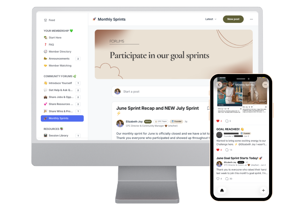 Screenshot of community goal sprints inside Conscious Fashion Collective
