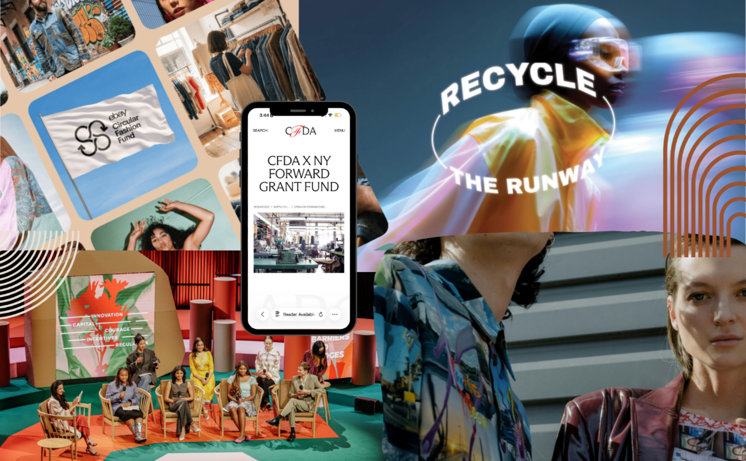 Collage of sustainable fashion grants, funding opportunities and awards