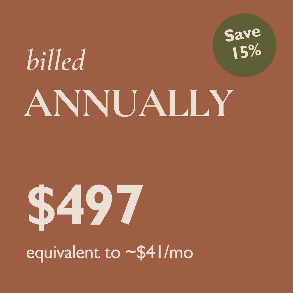 Billed Annually at $497. Equivalent to $41 per month. Save 15%!
