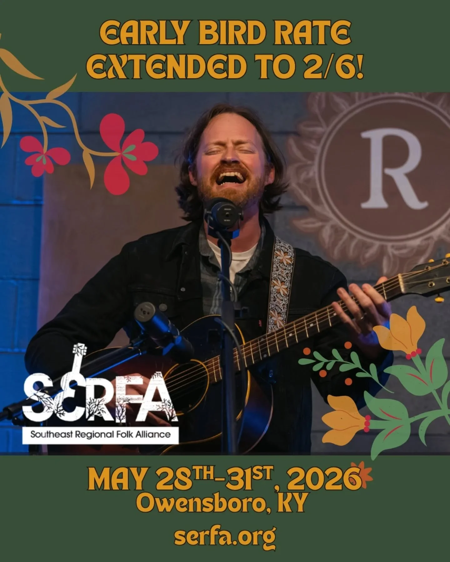 Hey y'all! Things have been topsy turvy in the southeast this week. We've extended our Early Bird Rate until end of day Friday, February 6th. Don't miss out on the best price if you're planning to meet us in Owensboro! 

And artists! Don't forget to 