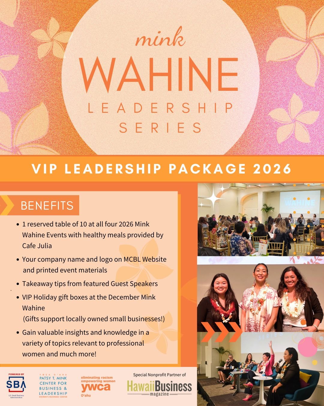 ✨ Ready to level up your leadership in 2026? ✨

MCBL hosts four Mink Wahine Luncheon events throughout the year, focusing on leadership issues and topics relevant to professional women in Hawai&lsquo;i. For 2026, three luncheons will feature a poolsi