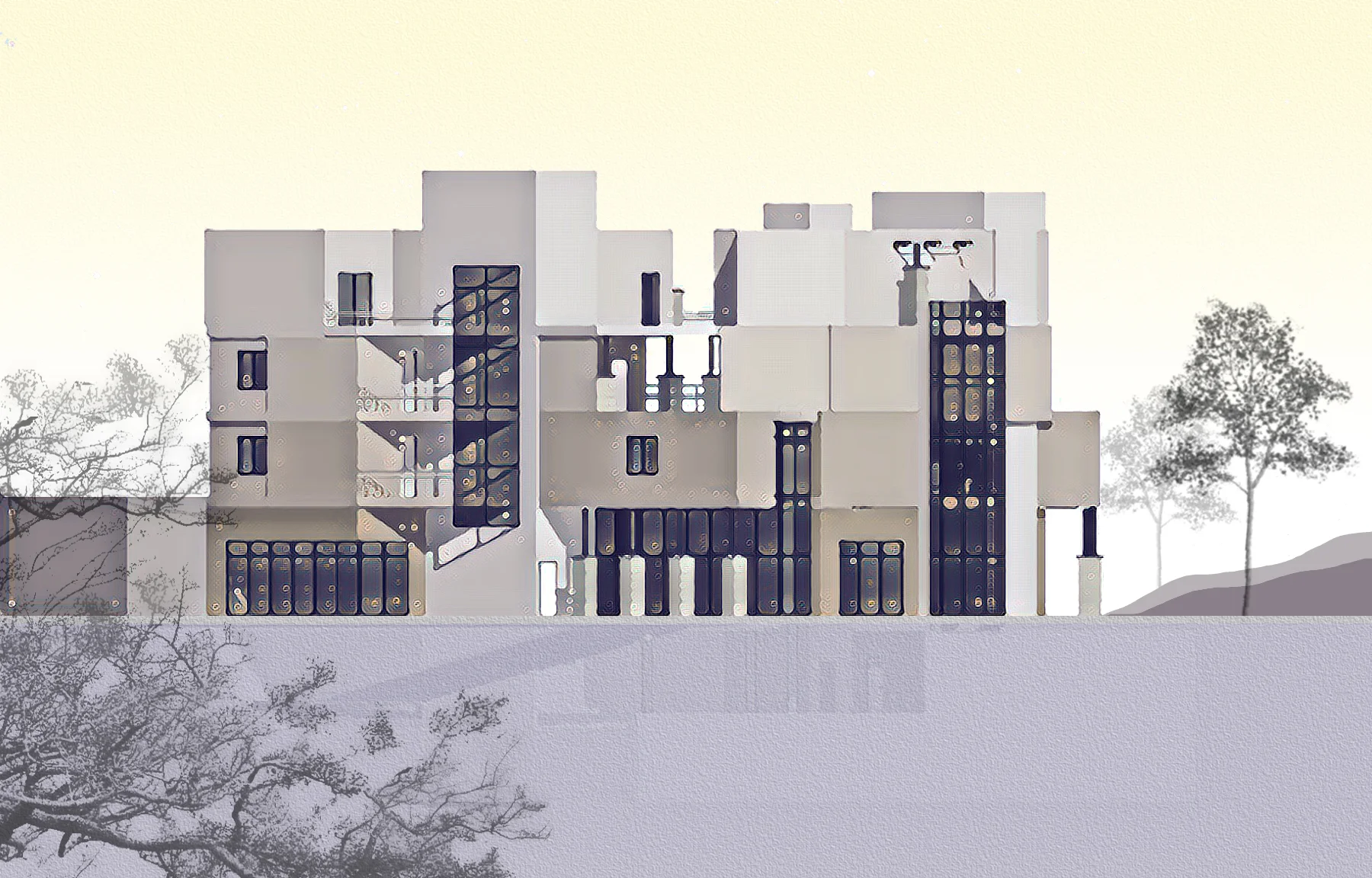 EVIA’s conceptual elevation for a mid-rise multifamily development in Mountain View, CA