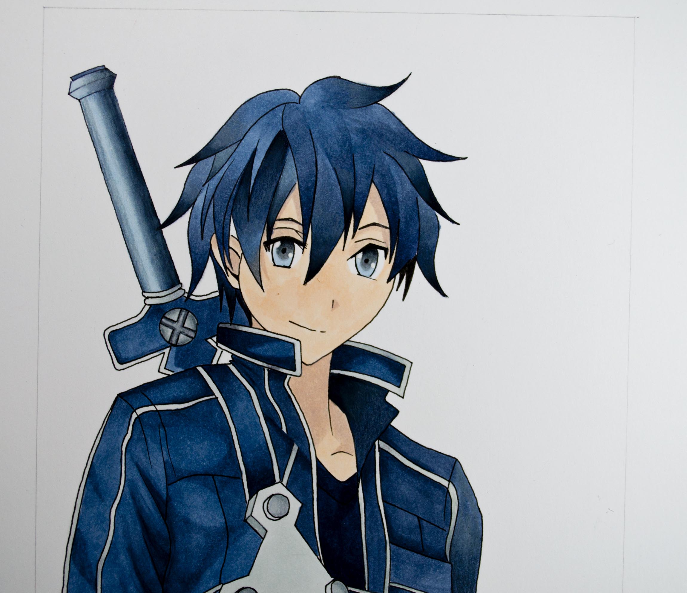 I'm 11 years old. Finished this today. Kirito from Sword Art Online. It's  my first ever anime drawing. Had to use colouring pencils because i don't  have any good art supplies yet.