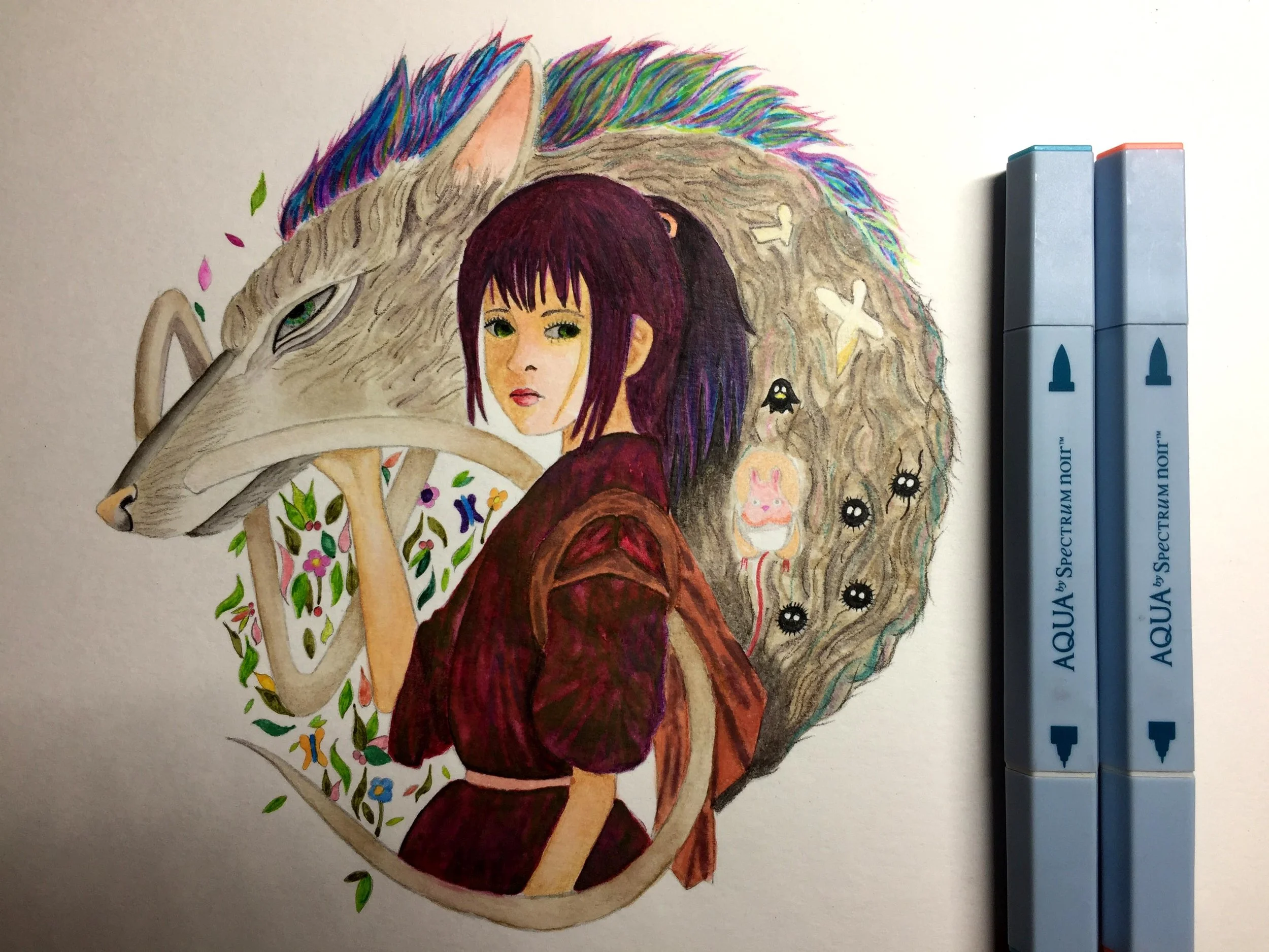 WIP Of My Spirited Away Anime Painting Using Spectrum Noir Aqua Markers, Colorista, ColourTint and AquaBlend