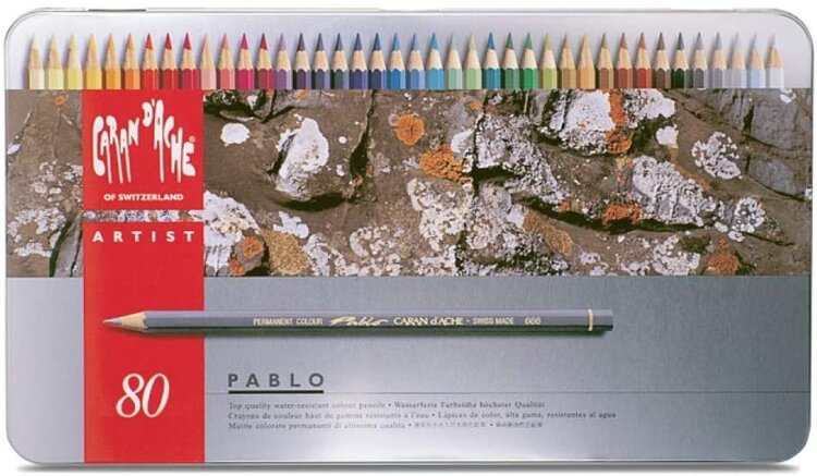 Caran D'Ache Supracolor Soft Aquarelle Watercolor + Pablo Colored Pencils  Wooden Box 60 Count
