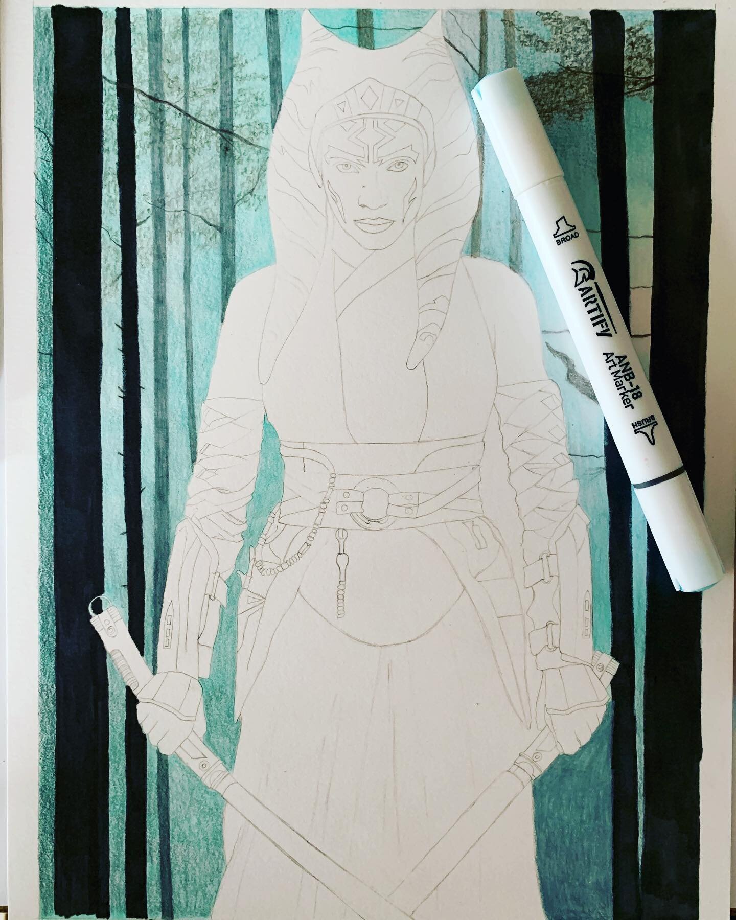 For an upcoming review this is the artwork I have started. I am testing and reviewing the @artify.art  brush and chisel nib markers and so I thought as we are closing in on May the 4th I would draw #ahsoka from #themandalorian #starwars and #clonewar