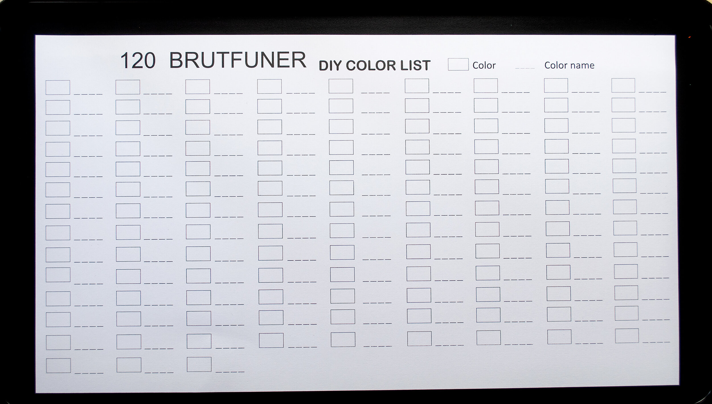 Brutfuner 520 Colored Pencils yellow Box Swatch Chart 