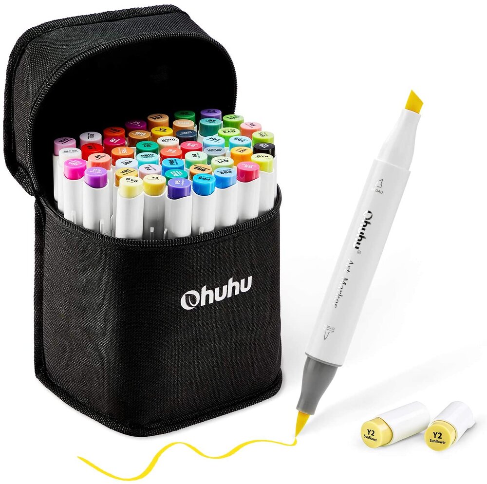swatch, play and chat about OHUHU 72 set of water based duel brush pen art  markers. 