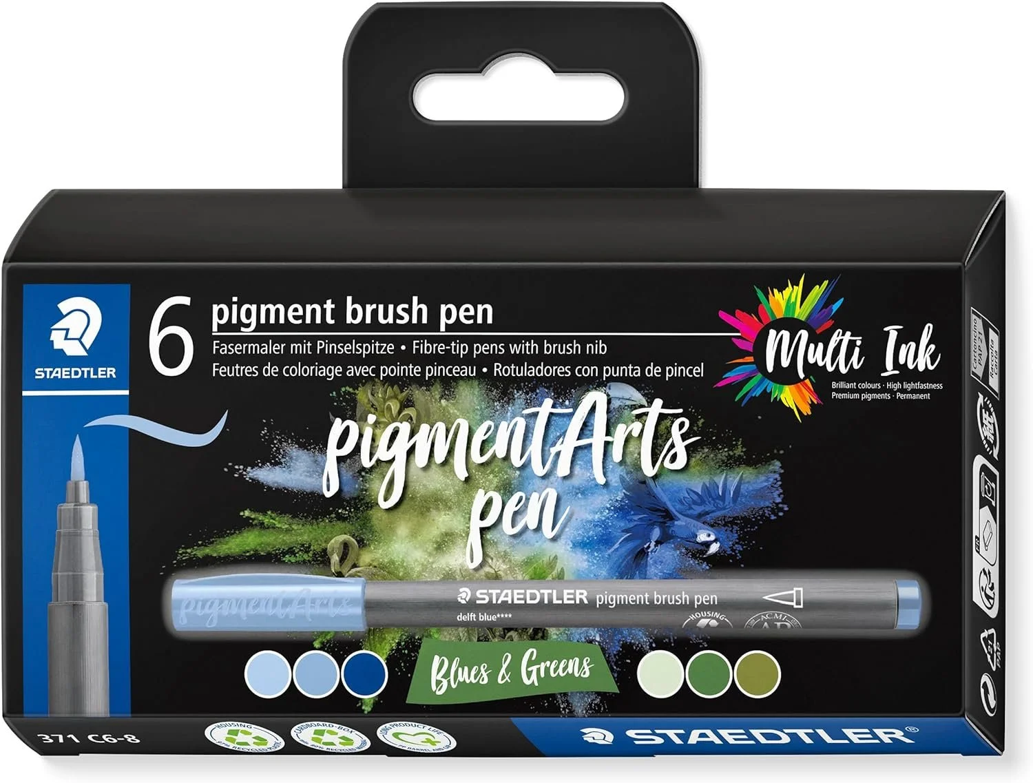 Blues and Greens 6 Set of Staedtler Pigment Art Pens