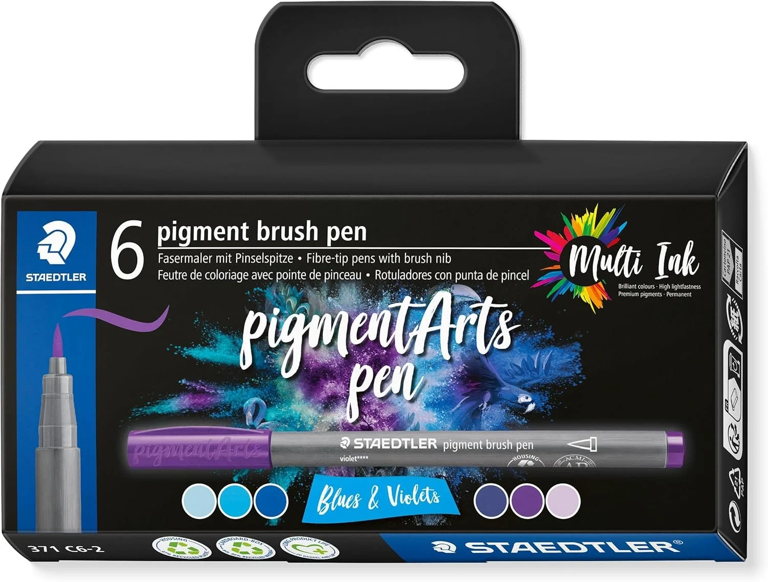 Blues and Violets 6 Set of Staedtler Pigment Art Pens 