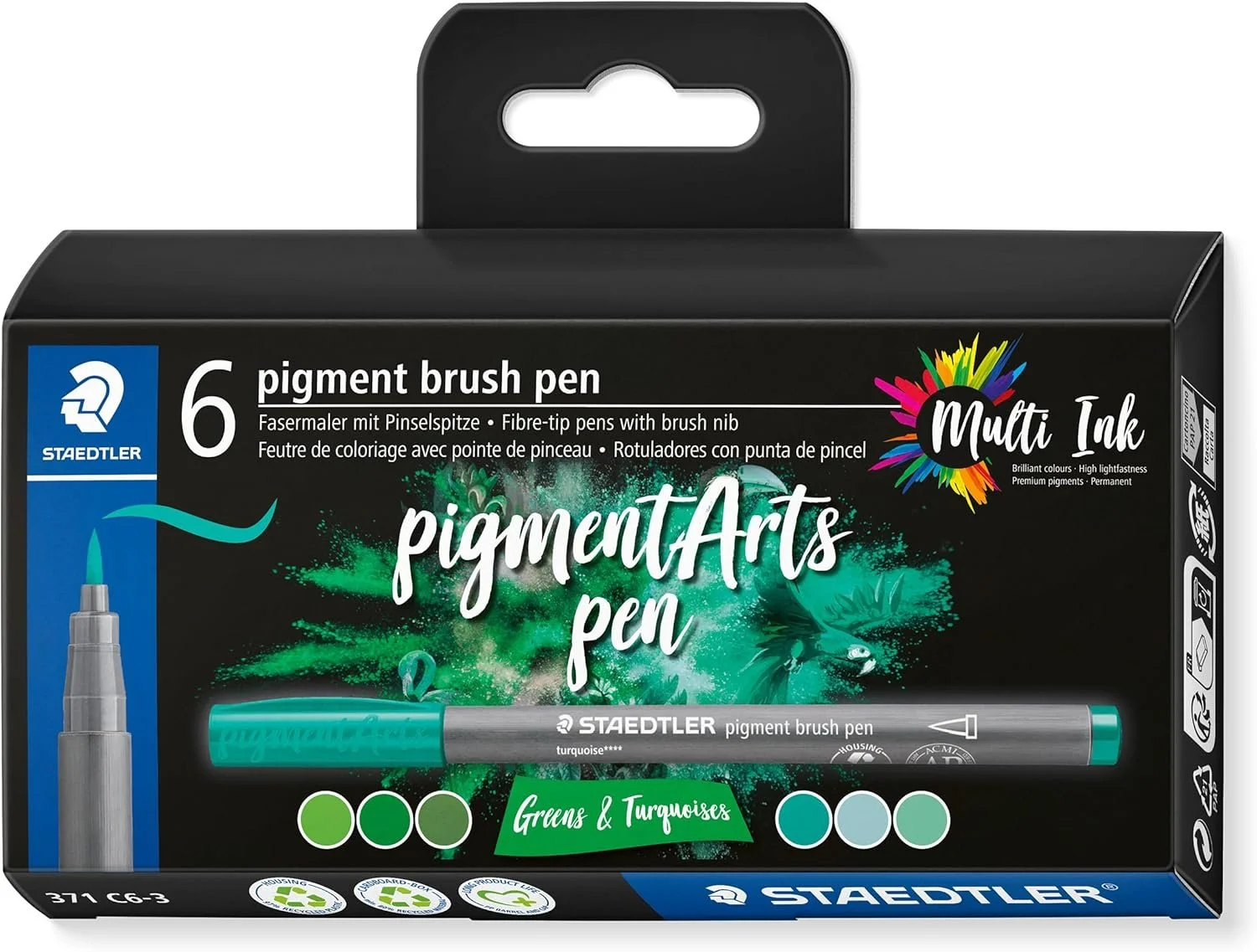 Greens and Turquoise 6 set of Staedtler Pigment Art Pens