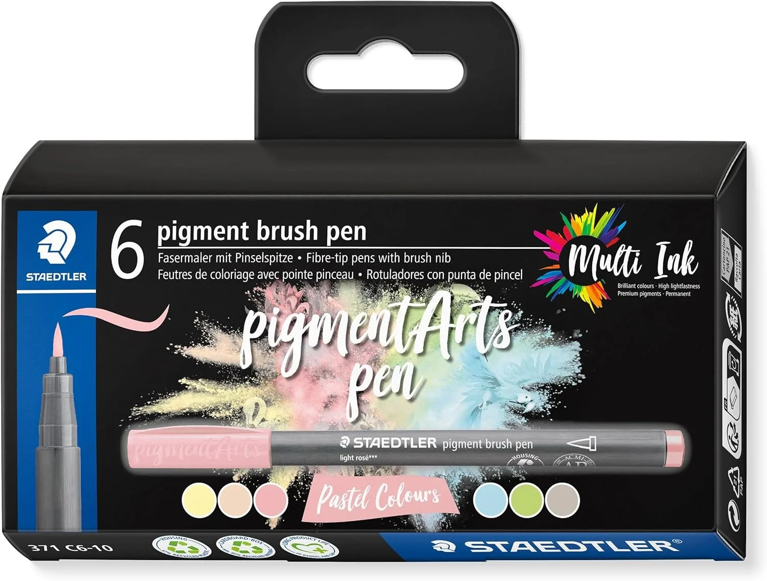 Pastel Colors 6 Set of Staedtler Pigment Art Pens