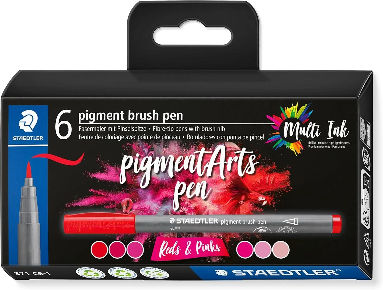 Reds and Pinks 6 Set of Staedtler Pigment Art Pens