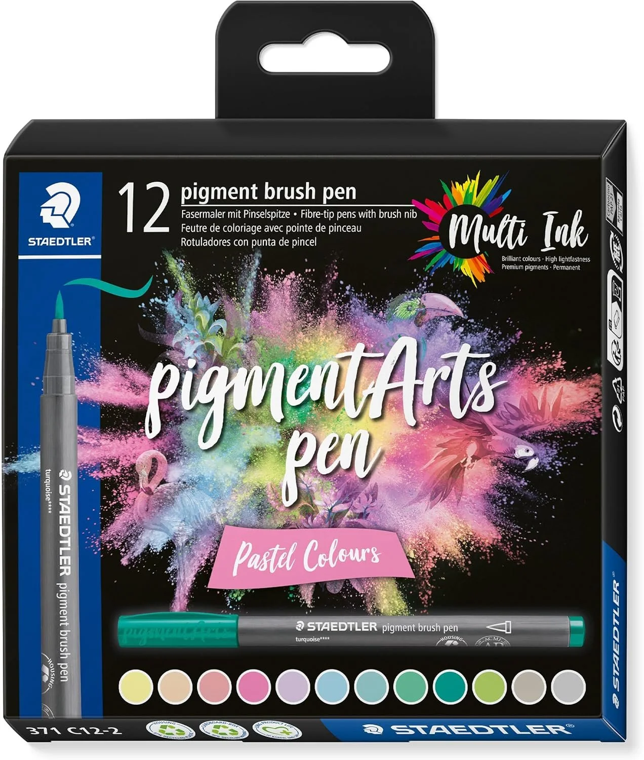 Pastel Colors 12 Set of Staedtler Pigment Art Pens