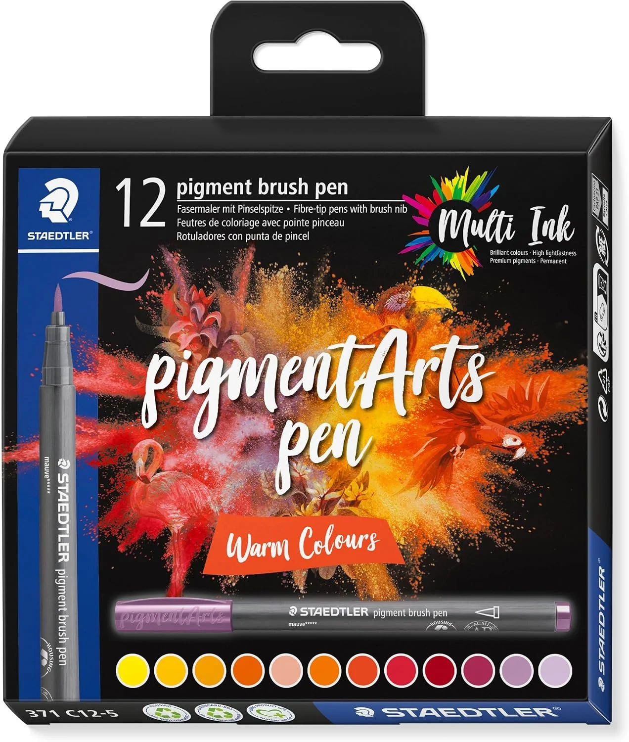 Warm Colors 12 Set of Staedtler Pigment Art Pens 