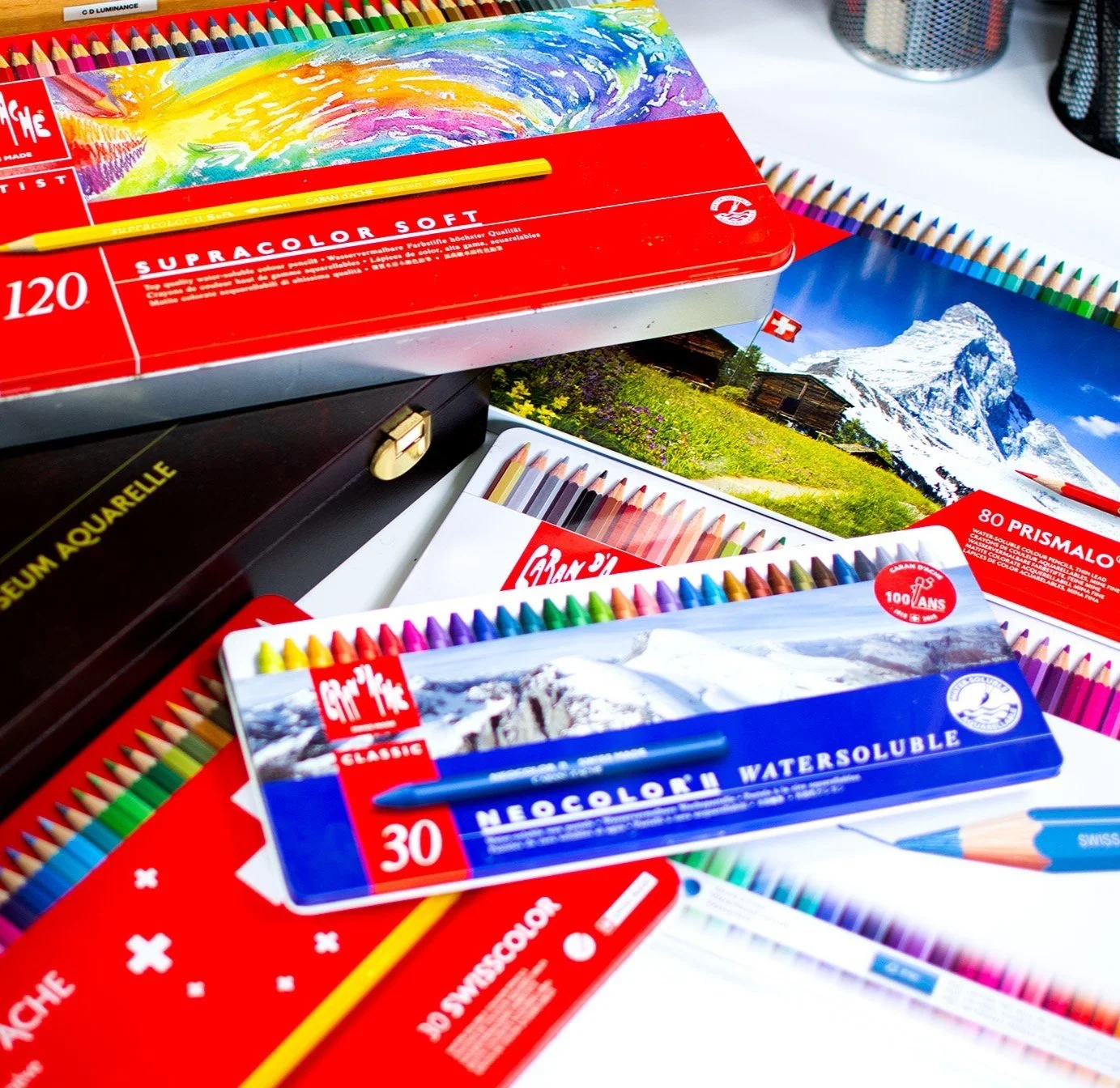 Caran d'Ache SWISSCOLOR Aquarelpotlood 40 stuks - Metalen Doos