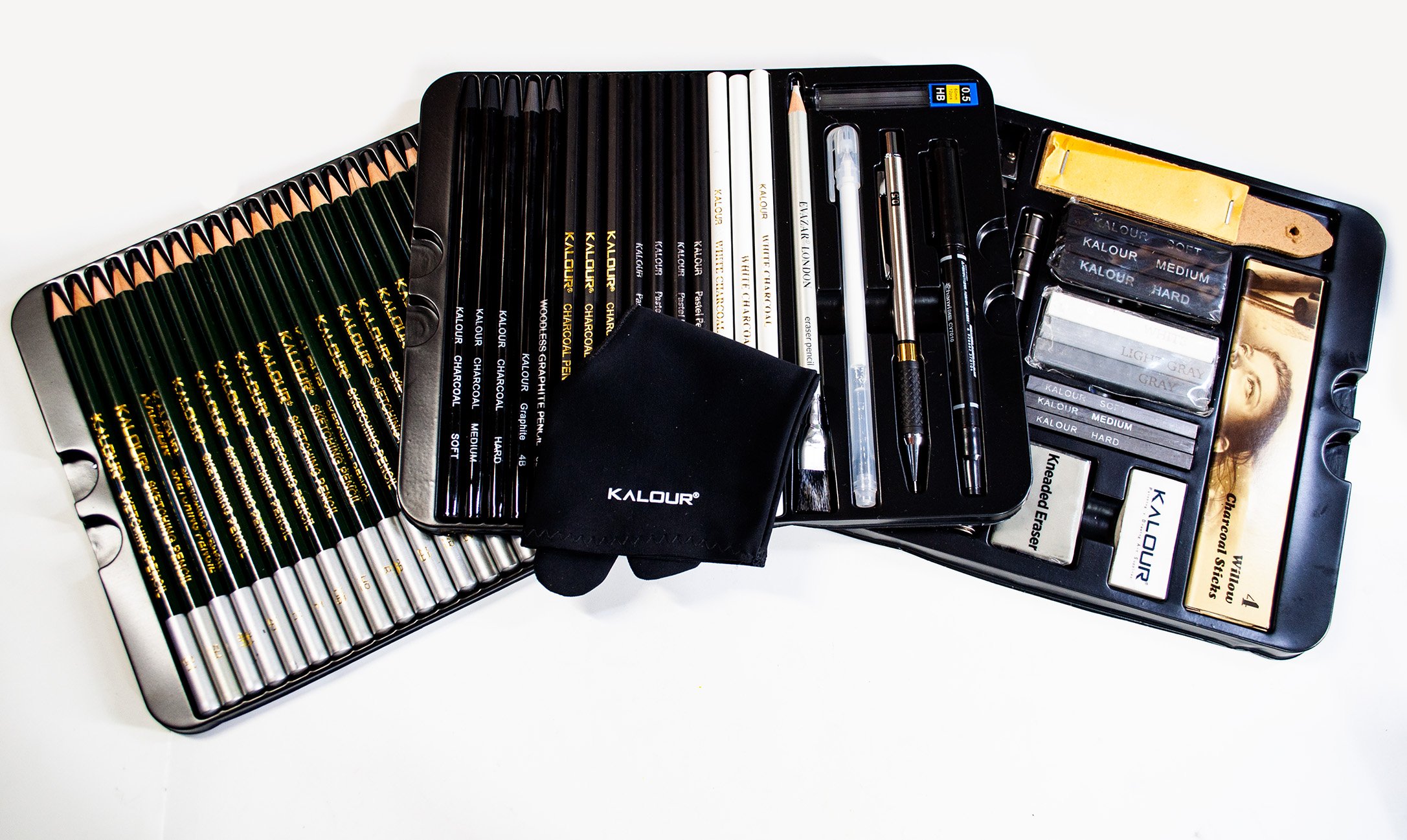 KALOUR Drawing Sketching Pencil Set,36 Pro Art Pencil Kit,12 Graphite  Pencils (8B-5H),Black & White Charcoal Pencils,Charcoal Sticks, Stumps,  Eraser