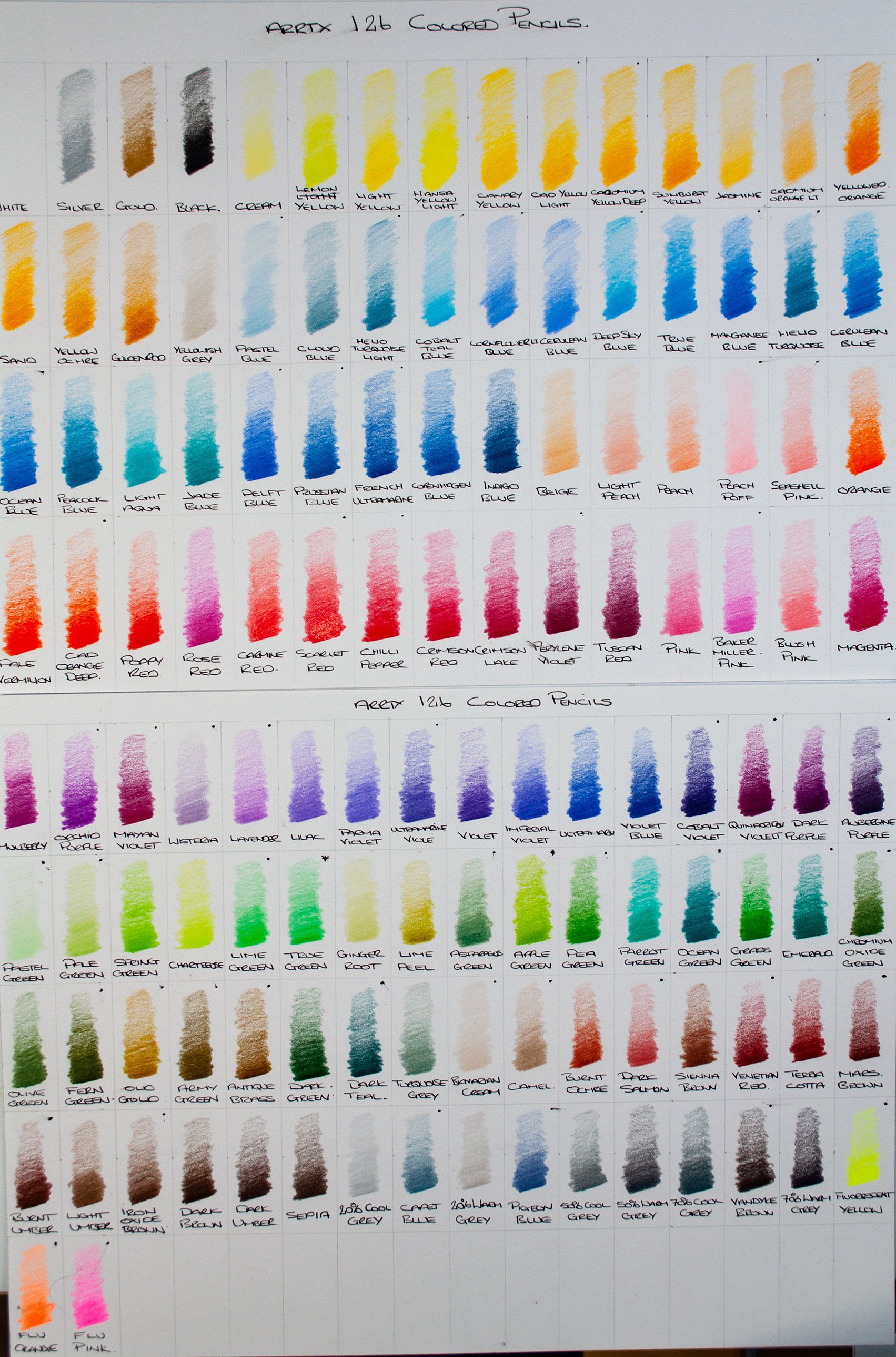 Arrtx - LARGE PRINT 126 Colored Pencil Set - DIY Color Chart / Swatch Sheet  - Digital Download